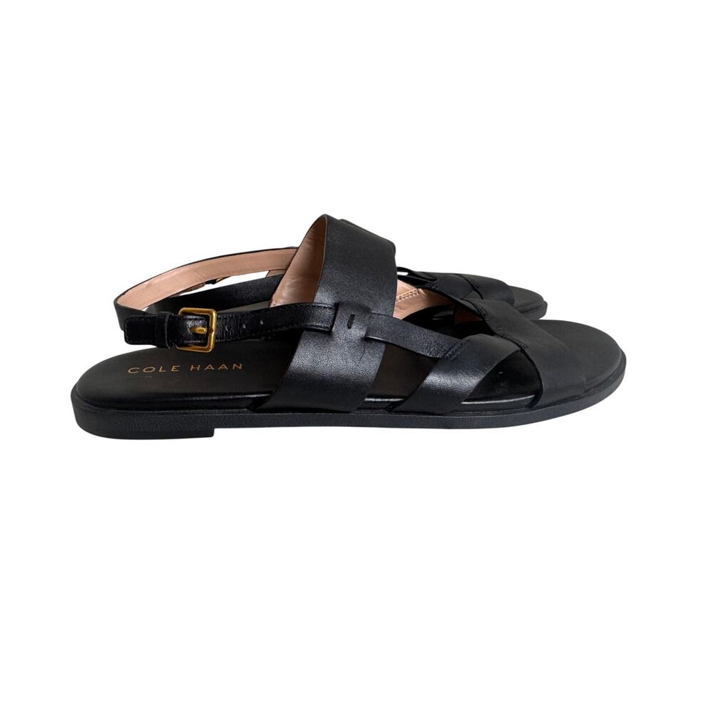 Cole Haan Women's Fawn Flat sandals black leather multi strap buckle Sz 9.5 B